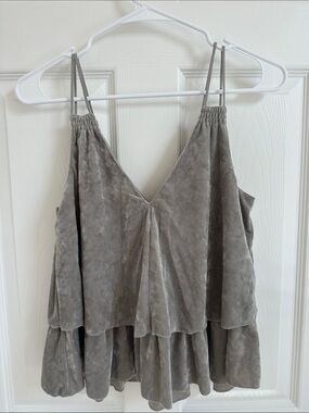 aerie Grey Velvet Tiered Spaghetti Strap Tank